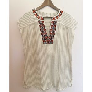 Madewell Striped Top with Embroidered Neckline - Cream and Orange